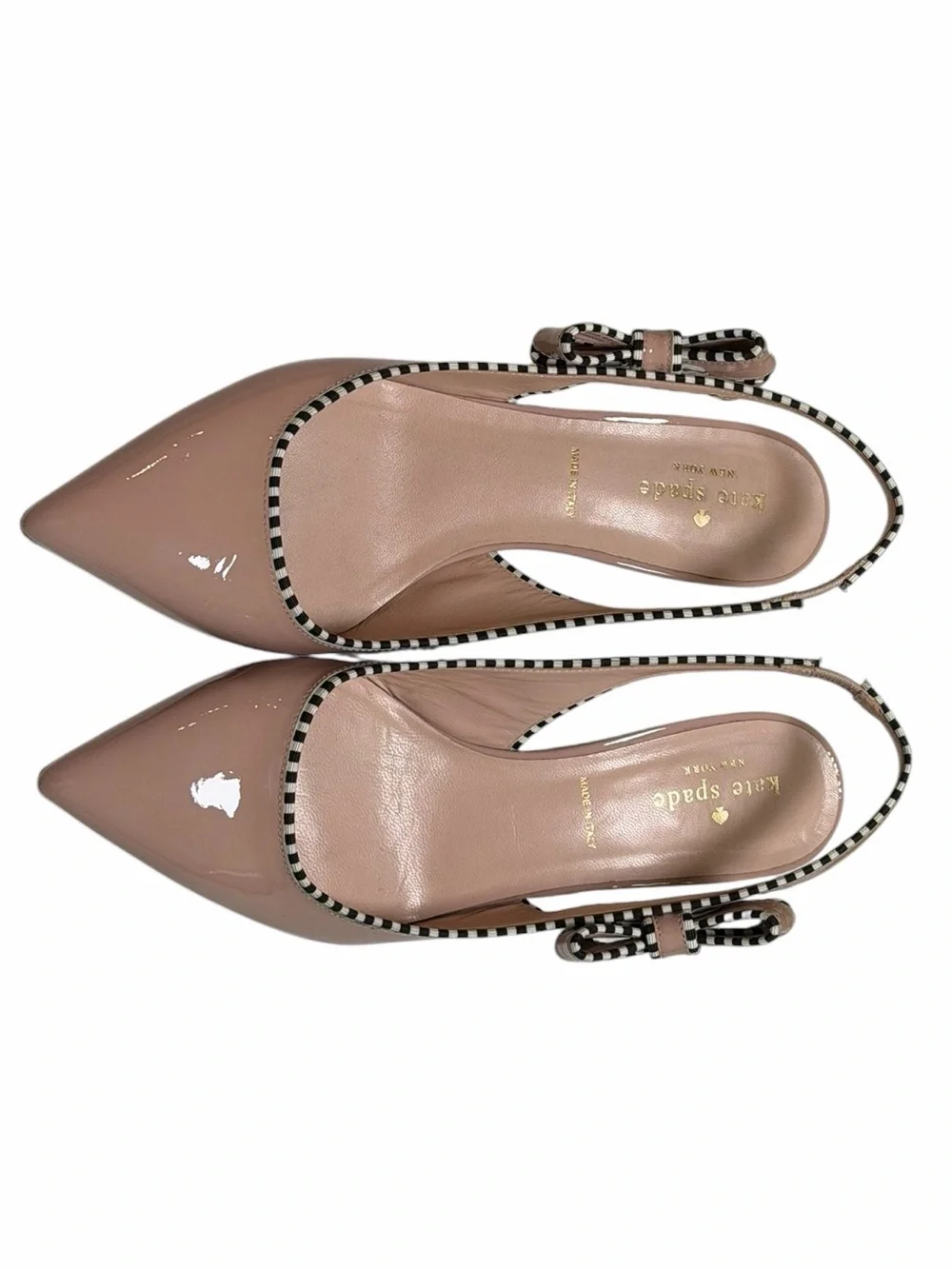 kate spade Blush Pink Slingback Pointed-Toe Heels with Black-and-White Trim